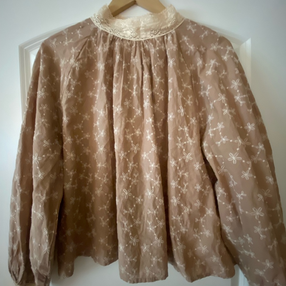 Zara, size large, never wore embroidered tan and cream  top